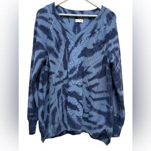 Wonderly Blue Tie-Dye V-Neck Sweater Pullover Top Long Sleeve Women’s XL